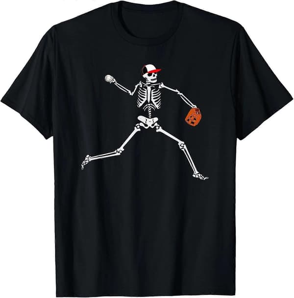 Baseball Skelet Halloween Baseball Pitcher T-shirt Mænd