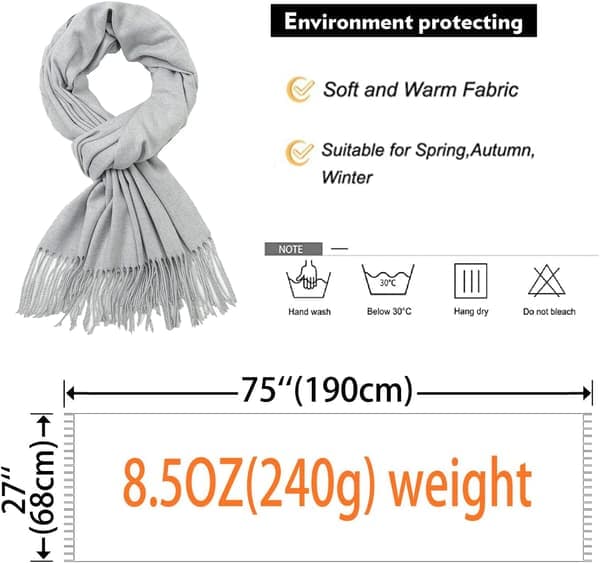 Dame Tørklæder Pashmina Sjaler og Slå-om til Bryllupssjaler til Kvinder Vinter Lysegrå Light Grey