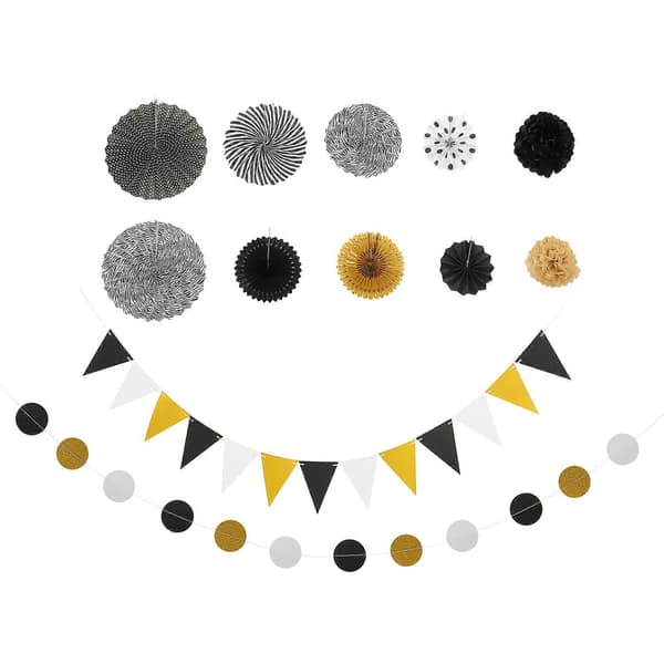 Halloween Papirvifter Dekorationssæt til Fest 1 Sæt Sort Guld Design