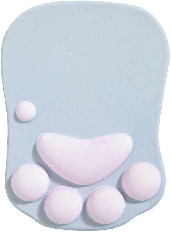 Musemåtte med kattepote, ergonomisk musemåtte, musemåtte med håndledsstøtte, musemåtte i silikonegel, sød musemåtte grå og pink