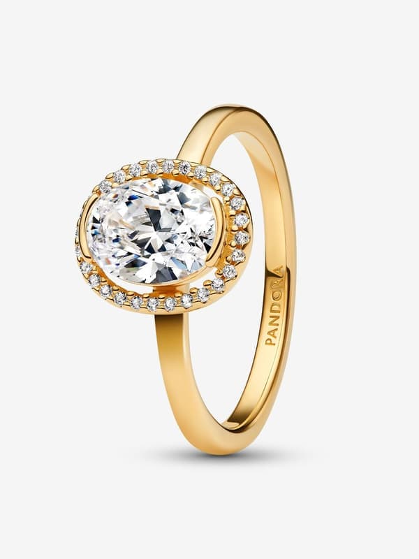 Pandora - Oval glitrende haloring - 14k gullbelegg Omkrets: 54mm