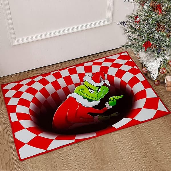 Grinch illusjonsdørmatte Julevisjonsdørmatte vaskbar gulvmatte 50 X 80 cm
