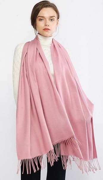 Dame skjerf Pashmina sjal og omslag for bryllupsskjerf for kvinner vinter (rosa)