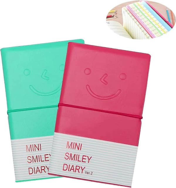 2 stk. Mini Smiley Notesbog, Mini Smiley Dagbog 2 Farver Lomme Notesbog Lille Notesblok Rejsearrangør