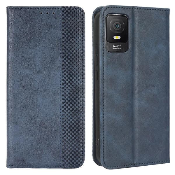 Til Tcl 403 Retro cover Magnetisk Pu Læder Stand Etui Blå Blue