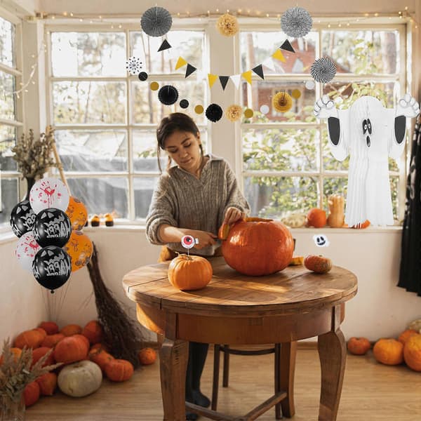 Halloween Papirvifter Dekorationssæt til Fest 1 Sæt Sort Guld Design
