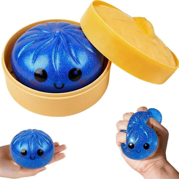 Jumbo Glitter Regnbåge Dumpling Stressavlastande Sensorisk Leksak med Ångkokarlåda, Långsamt Stigande Dekompression Dumplings för Vuxna och Barn blå blue