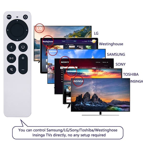 Universal fjernkontroll for Apple TV 4K kompatibel erstatningsfjernkontroll hvit