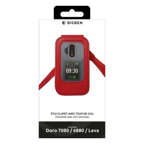 Etui til telefon Doro 7080 / 6880 / Leva Folio Flap med snor BigBen Rød Rød