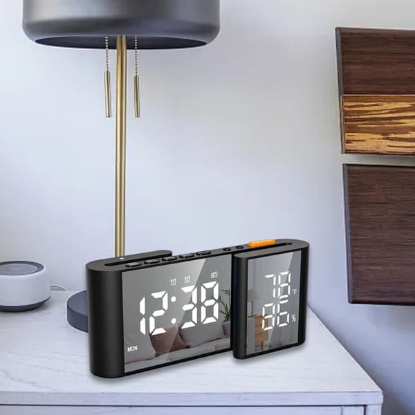 LED Dimmer Vekkerklokke FM-radio Sleep Timer Temp Snooze USB-lading