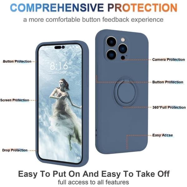 iPhone 15 Pro Max Skal Med Ringhållare Mörkblå