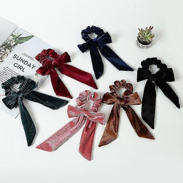6 stk elastiske hårbånd Sløyfe Fløyel Scrunchies Hårstrikker Hestehaleholder