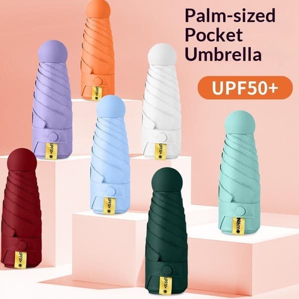Kompakt Reise Mini Paraply UV-beskyttelse Paraply 5-fold Ultralett Hvit White