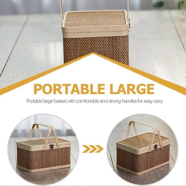 Bambukorg Natur -Vänlig Vävd Korg Bambu Picknickkorg