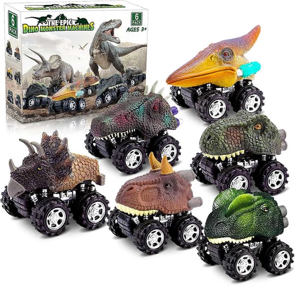 Dinosaurlegetøj til 3-årige drenge, træk-tilbage dinosaurlegetøj til 5-årige drenge, 6-pak sæt billegetøj, gaver til børn