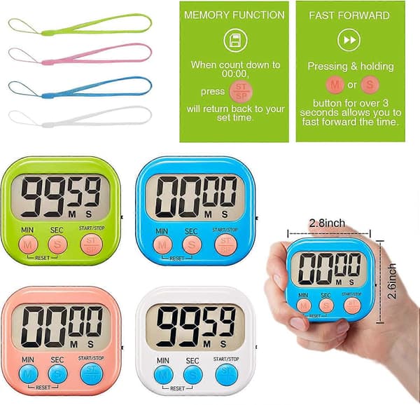 Timere, klasseromstimer for barn, kjøkkentimer for matlaging, eggetimer, magnetisk digital klokketimer