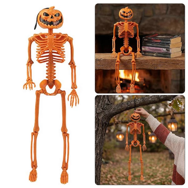 40 cm græskarhovedskelet – bevægeligt led Halloween-dekoration