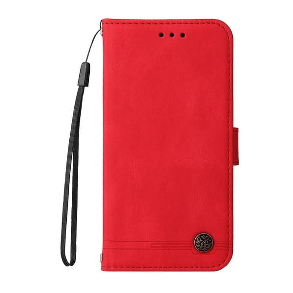 Til Google Pixel 11 Pro / Google Pixel 11 Læderpung Etuier Skin Touch Telefoncover Stativ med Rem - Rød