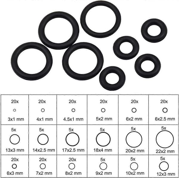 225 STK 18 Størrelser Sort O-rings Sortimentssæt, 3mm-22mm Nitrilgummi O-ringsæt Metrisk
