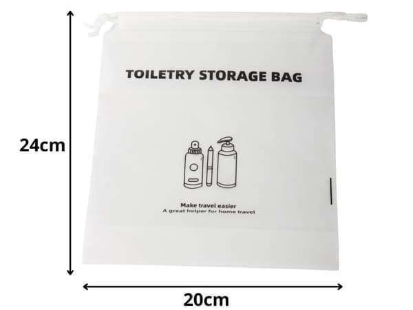 Vanntett toalettmappe PEVA med snøring 24x20 cm semi-transparent