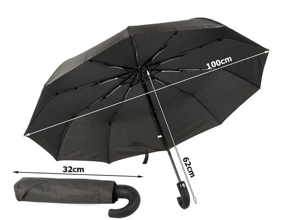 Paraply sammenleggbar automatisk svart unisex