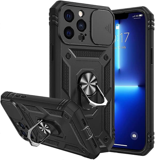 Etui til iPhone 13 Pro Max Stand Etui med Skydende Kameradæksel - Sort