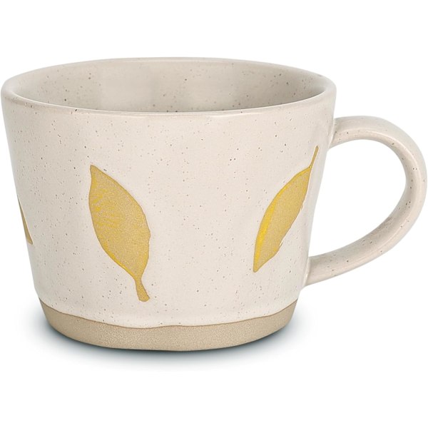 Bladkrus, 330 ml Keramisk Kaffekop til Te Latte Cappuccino, Sød Unik Stentøjs Tekop med Håndtag Yellow Leaf