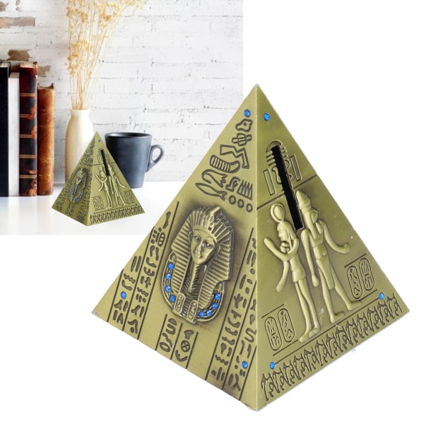 Egyptisk Pyramid Modell Grön Brons Stor Retro Klassisk Utsökt Dekorativ Hantverksprydnad