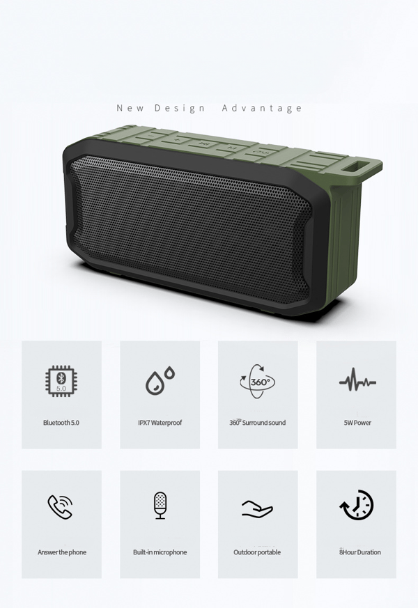 Trådløs Bluetooth Stereo Bærbar Høyttaler Støtsikker Ipx7