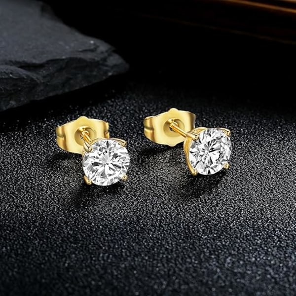 5 Par Örhängen Set 18K Guldpläterade 3-7MM Runda Cubic Zirconia Örhängen Hypoallergena Örhängen för Kvinnor