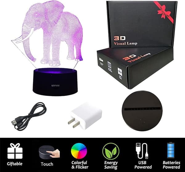 Elefant Visuel 3D Lampe Illusion 2D Natlampe Julegave