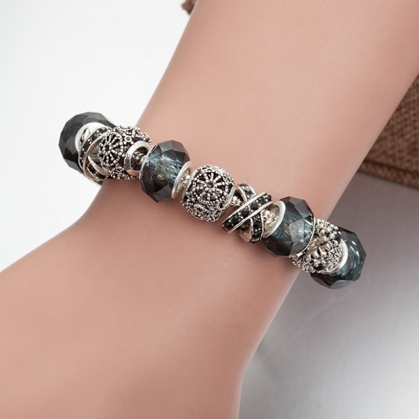 Charm armband för kvinnor, svart kristallpärlad ormben
