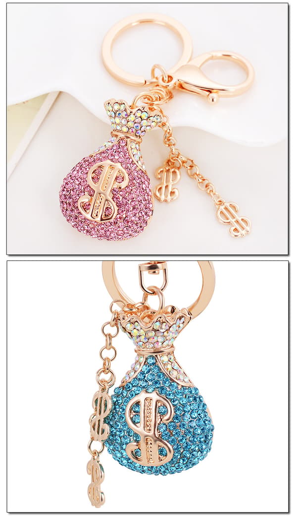 Dollar Symbol Form Nøkkelring Glitrende Krystall Rhin pink