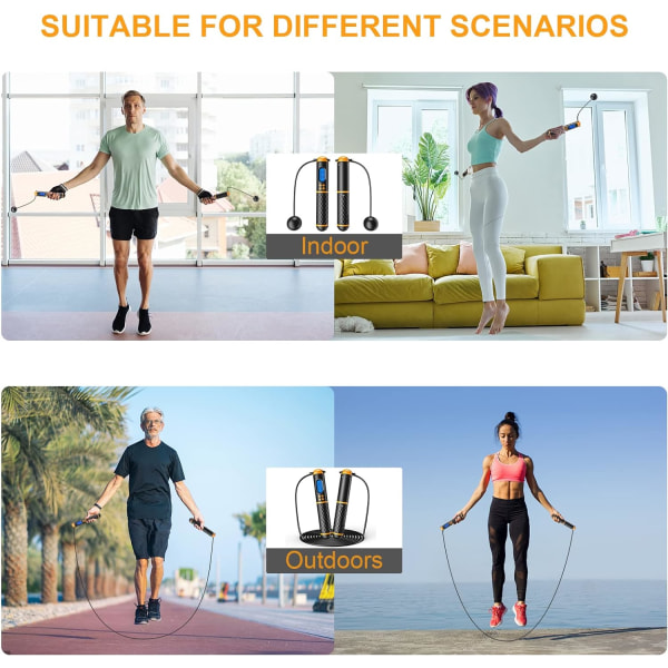 Smart hopprep, Fitness Hopprep med vikt/varv/tid/kalorirekord, Justerbar digital räkning Hopprep för hemgym, Sladdlös Hopprep