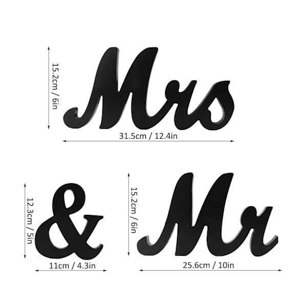 Dekoration i trä med bokstäver Mr and Mrs, unik design, dekorativa ornament i MDF