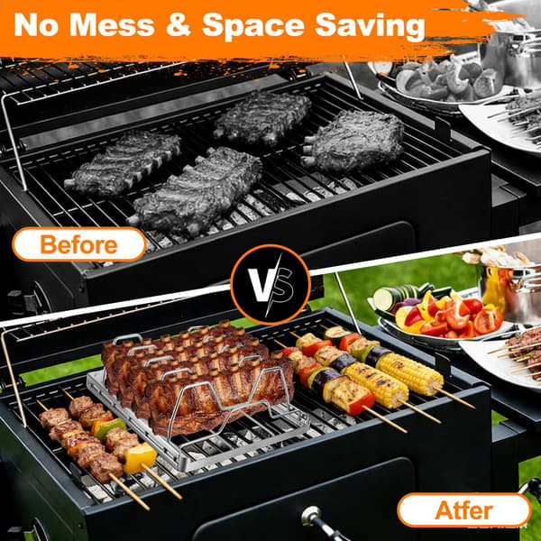 Flerställningsställ utformat för att hålla flera plattor vertikalt, maximerar utrymmet för rökning, grillning och utomhusmatlagning, 2-pack, silver 2-pack