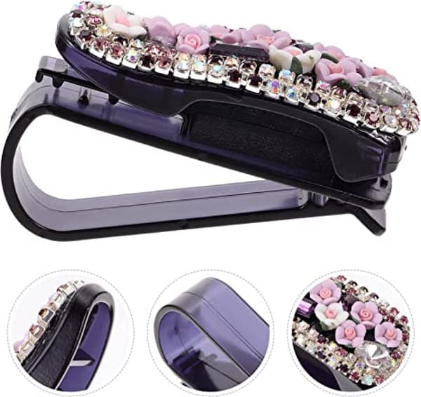 Bling Bling Rhinestone Solglasögonhållare för Bilsolskydd