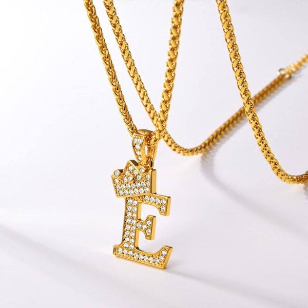 Krone Initial A-Z Halskæde, Iced Out Bogstav Vedhæng med 22-24 Tommer Kæde, Mænd Kvinder Bling Hip Hop Alfabet Navn Smykker Gave Store Initialer Halskæder E 18K Gold