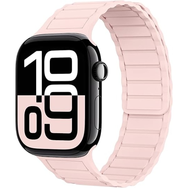Magnetisk Länk Solo Loop Sport Silikonarmband Kompatibla med Apple Watch Ultra 2/Ultra SE Serie 10 9 8 49mm 46mm 45mm 44mm 42mm 41m Chalk Pink