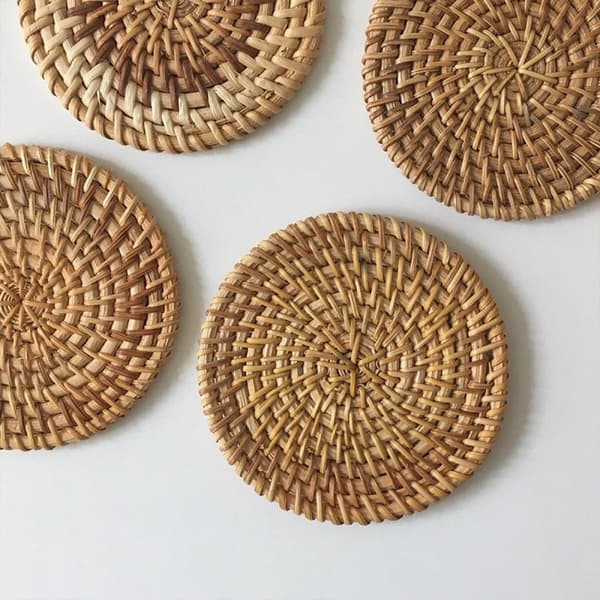 6-pack runda vävda placemats, halmflätade bordsmattor Natura
