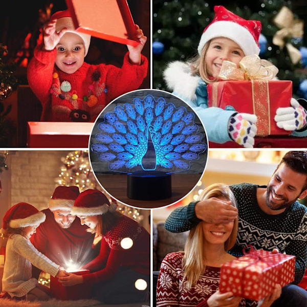 Novelty Peacock Form 3D LED Natlampe med 7 Farveskiftende Dyr Påsfugl Bordlampe Hjemmeindretning Gaver Lampara Sove Lysarmatur