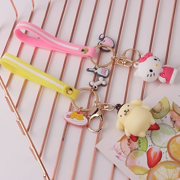 5 Pakke Søde Nøgleringe til Piger, Kawaii Bil Nøglering Tilbehør, Nøglepung Håndtaske Charms til Kvinder, Overraskelse Jul, Ferie og Fødselsdagsgaver