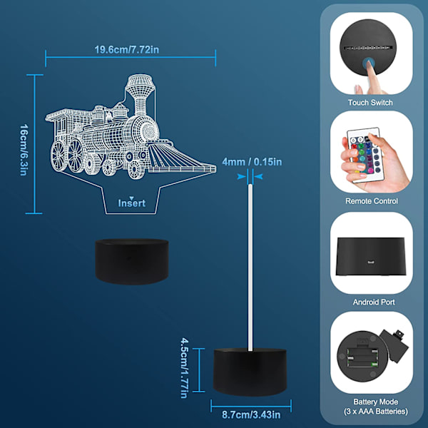 Tog 3D Gave Lampe, Attivolife Illusion Hologram Natlampe med Timer Fjernbetjening 16 Farver Skiftende