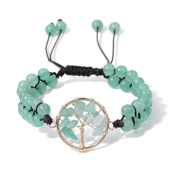 Gem Halvædelsten Krystal Runde Perler Justerbar Flettet Makrame Kvaster Armbånd - Håndlavet Boho Wrap Armbånd til Kvinder Mænd Green