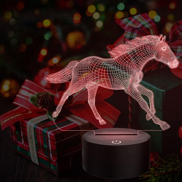 Hest 3D Illusion Lampe 7 Farveskiftende LED Natlampe Værelse