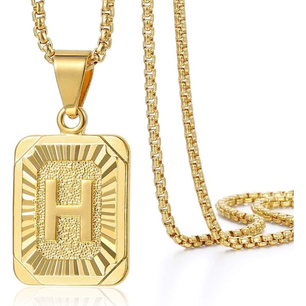 Initial A-Z Bokstavshänge Halsband Herr Dam Stora Bokstäver Guldpläterat Rostfritt Stål Lådlänk 22 tum Gold H