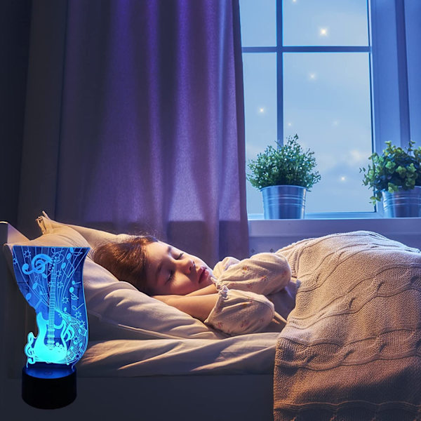 Gitarrlampa Gitarr 3D Nattljus Illusion Lampa för Barn med