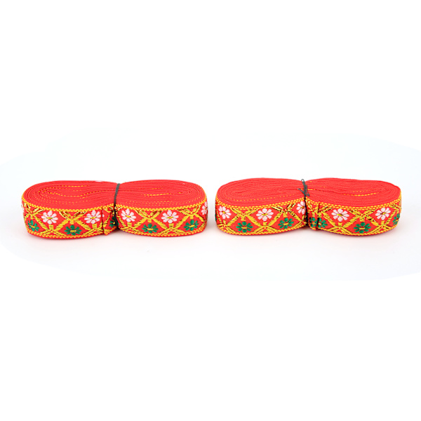 2 st broderade spetsar långa 7 meter bredd 2,5 cm elegant band för hantverk bröllopsdekoration klänningtillverkning presentförpackning röd