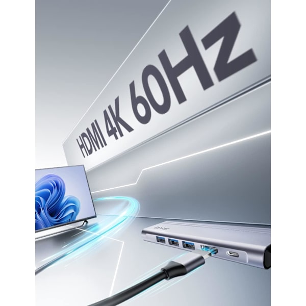 H31 USB C -telakka HDMI 4K@60Hz, 7-in-1 OTG USB C -keskitin Multiport-sovitin Dongle 3 USB 3.2 -portilla, HDMI, 100 W PD, SD/TF -kortinlukija Yhteensopiva