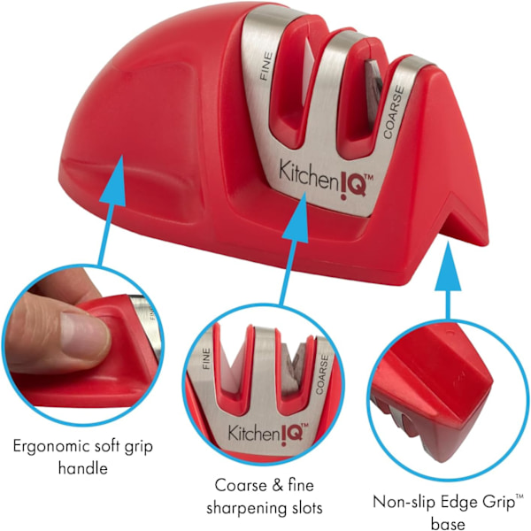 2-Trinns Knivsliper, Svart, Grov & Fin Slipere, Kompakt for Enkel Oppbevaring, Stabil Sklisikker Base, Mykt Gummigrep, S red
